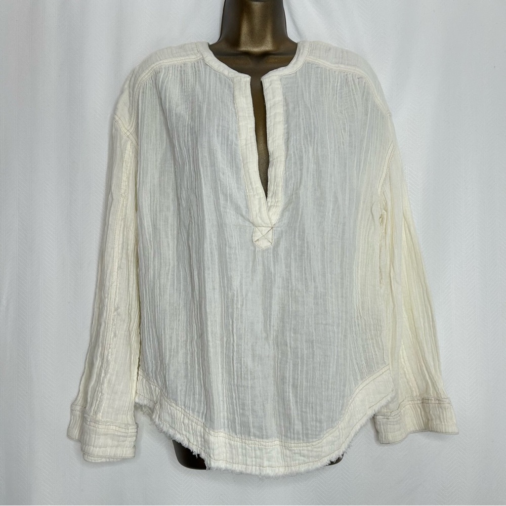 Free People ivory slub cotton tunic blouse boho summer beach vacation small